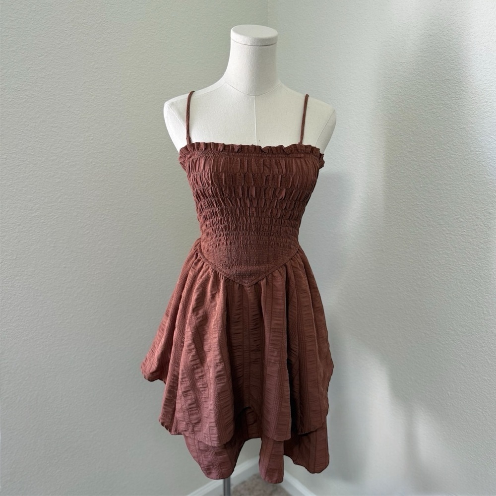 Wild Fable Fall Season Brown Smocked Mini Dress Women’s Size Medium